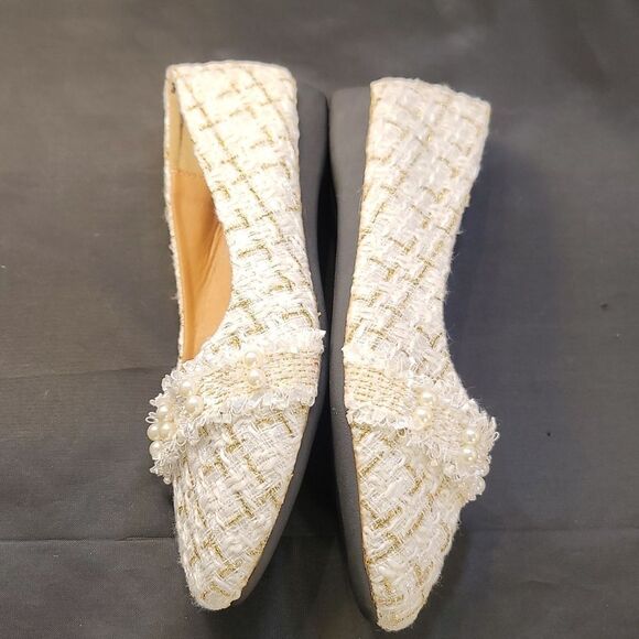 BRAND NEW SIFAYF FAUX PEARL   ELEGANT BALLET PLAID PATTERN TWEED BALLET FLAT - Picture 8 of 15